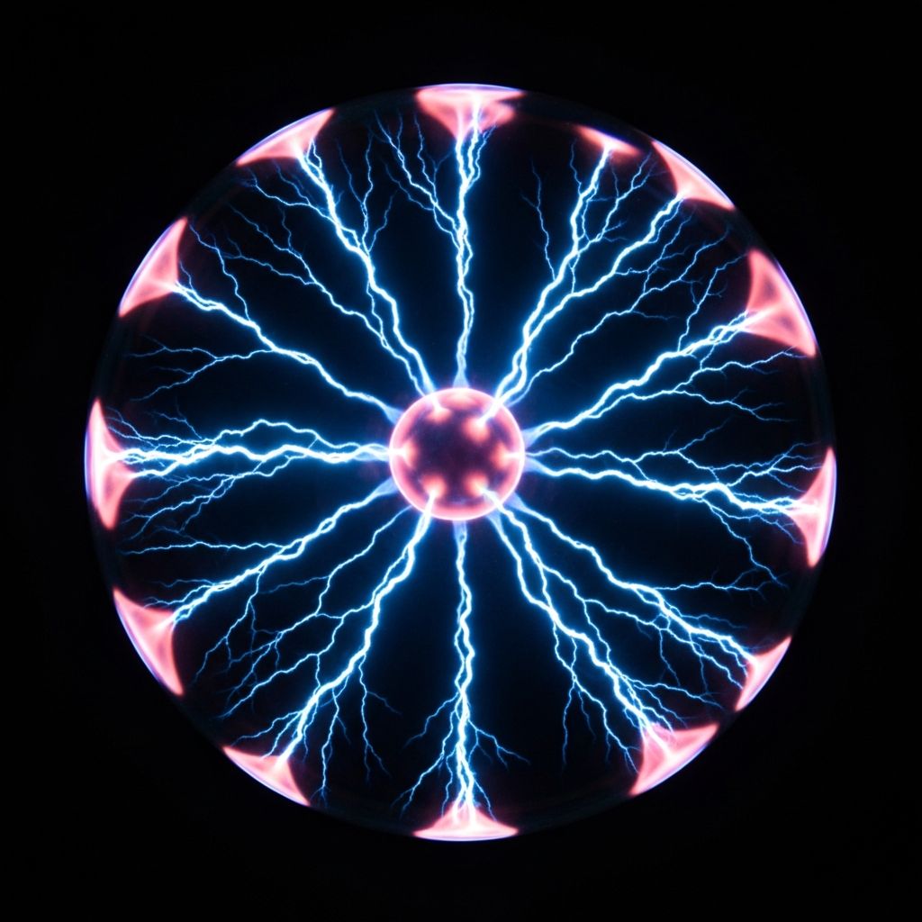 Plasma globe with dynamic electricity arcs symbolizing AI-powered innovation